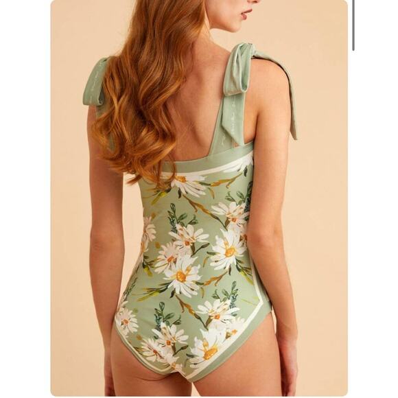 Visual Swim Womens Size Large One Piece Tie Strap Reversible Daisy Swimsuit EUC - Picture 5 of 15